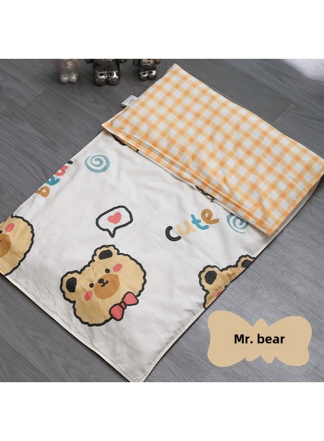 # Kindergarten Mattress Cover Pure Cotton Cartoon Cotton Mattress Cover Cotton Soft Cushion Quilt Cover Zipper Cover-Color:Mr. Bear [60 Class A Quilt Cover]-Specifications:160x70cm - Image 1