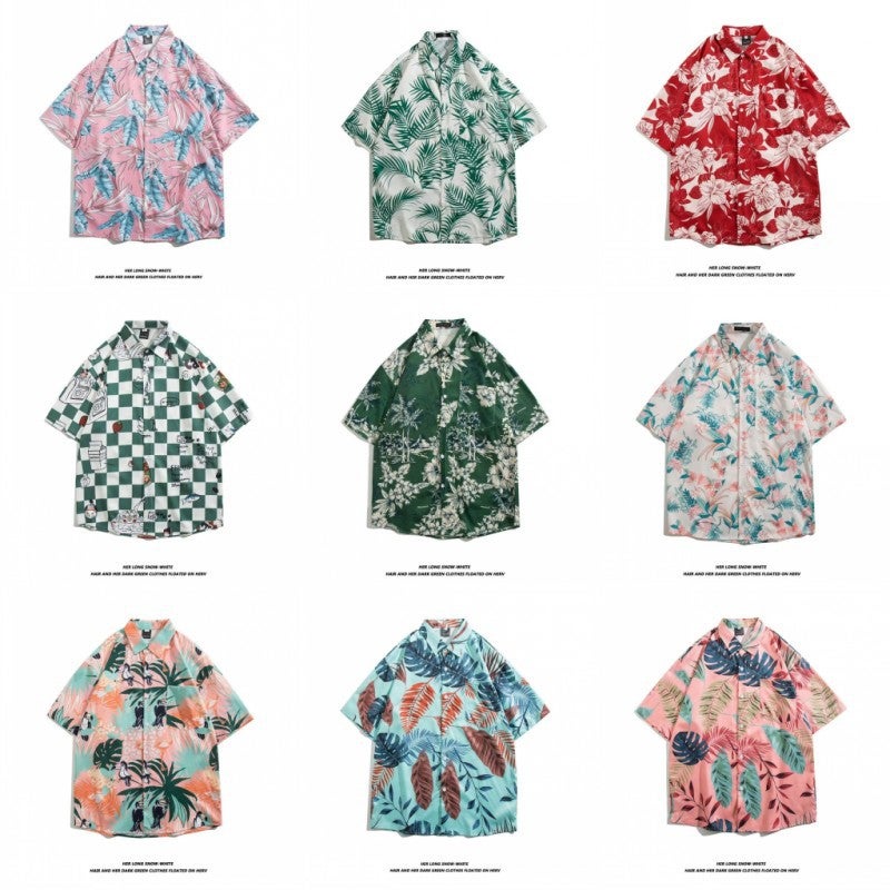 Cross-border Hawaiian Flower Shirt for Men Retro Couple Trendy Casual Loose Beach Vacation Floral Short-sleeved Shirt for Women - Image 2