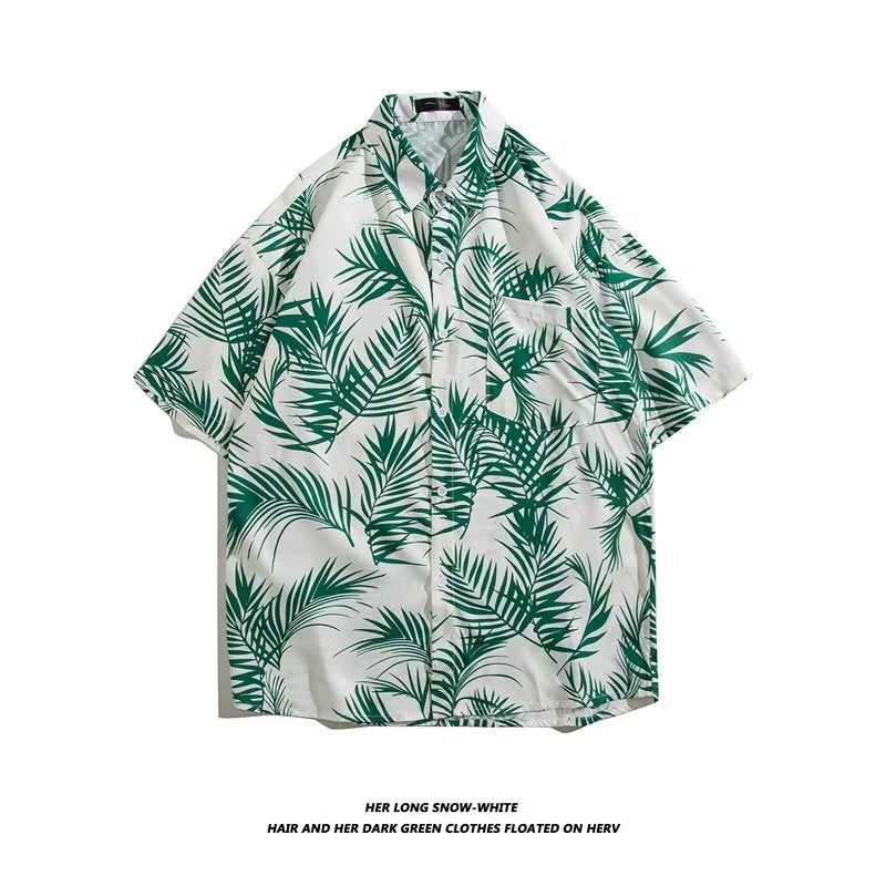 Cross-border Hawaiian Flower Shirt for Men Retro Couple Trendy Casual Loose Beach Vacation Floral Short-sleeved Shirt for Women - Image 1