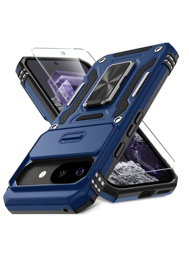 DEERLAMN Case for Google Pixel 9A with Slide Camera Cover+Screen Protector (1 Pack), Rotated Ring Kickstand Military Grade Shockproof Protective Cover-Navy Blue - Image 1
