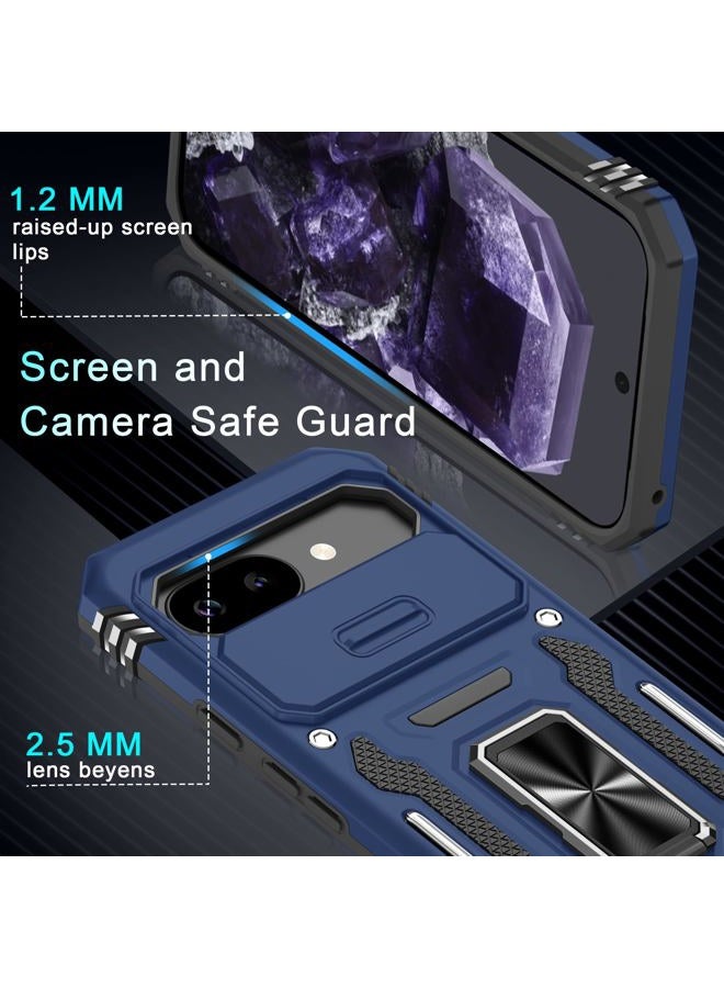 DEERLAMN Case for Google Pixel 9A with Slide Camera Cover+Screen Protector (1 Pack), Rotated Ring Kickstand Military Grade Shockproof Protective Cover-Navy Blue - Image 5