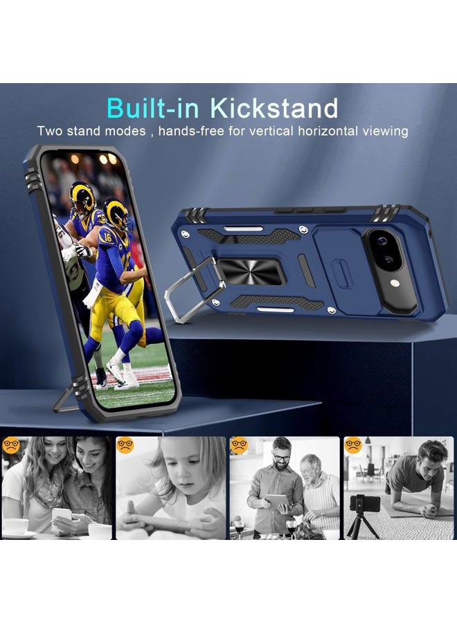 DEERLAMN Case for Google Pixel 9A with Slide Camera Cover+Screen Protector (1 Pack), Rotated Ring Kickstand Military Grade Shockproof Protective Cover-Navy Blue - Image 4
