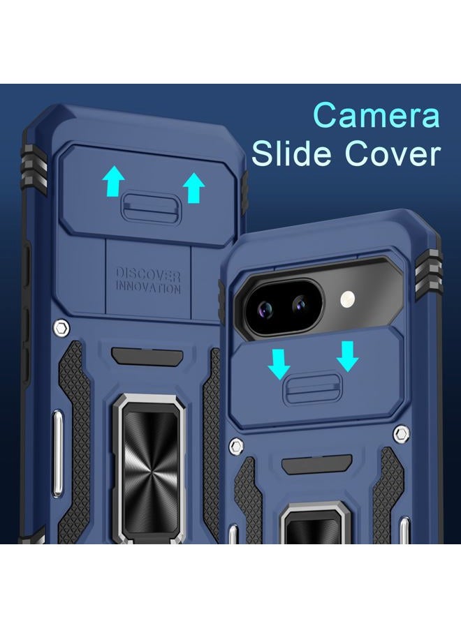 DEERLAMN Case for Google Pixel 9A with Slide Camera Cover+Screen Protector (1 Pack), Rotated Ring Kickstand Military Grade Shockproof Protective Cover-Navy Blue - Image 2
