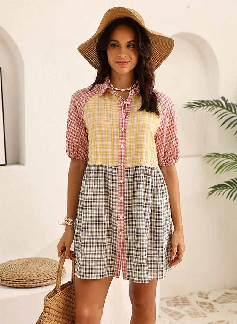 يونيكي Red A-Line Shirt Collar Mini Dress