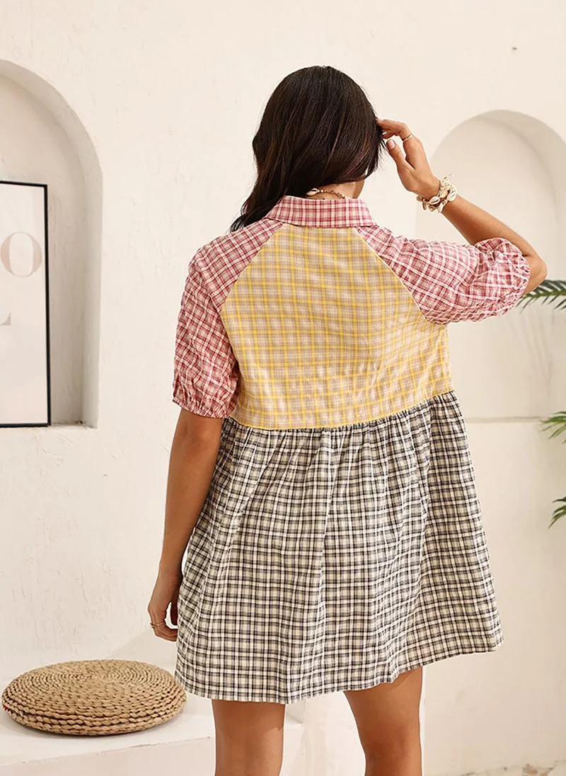 YUNIQEE Red A-Line Shirt Collar Mini Dress