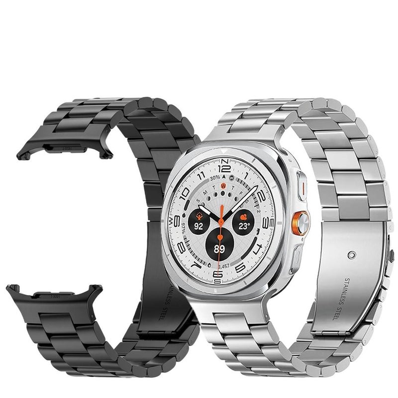 Adjustable Stainless Steel Link Smartwatch Band Compatible with Samsung Galaxy Watch 7 with Fit Replacement Strap in Black for Daily Wear - Image 2