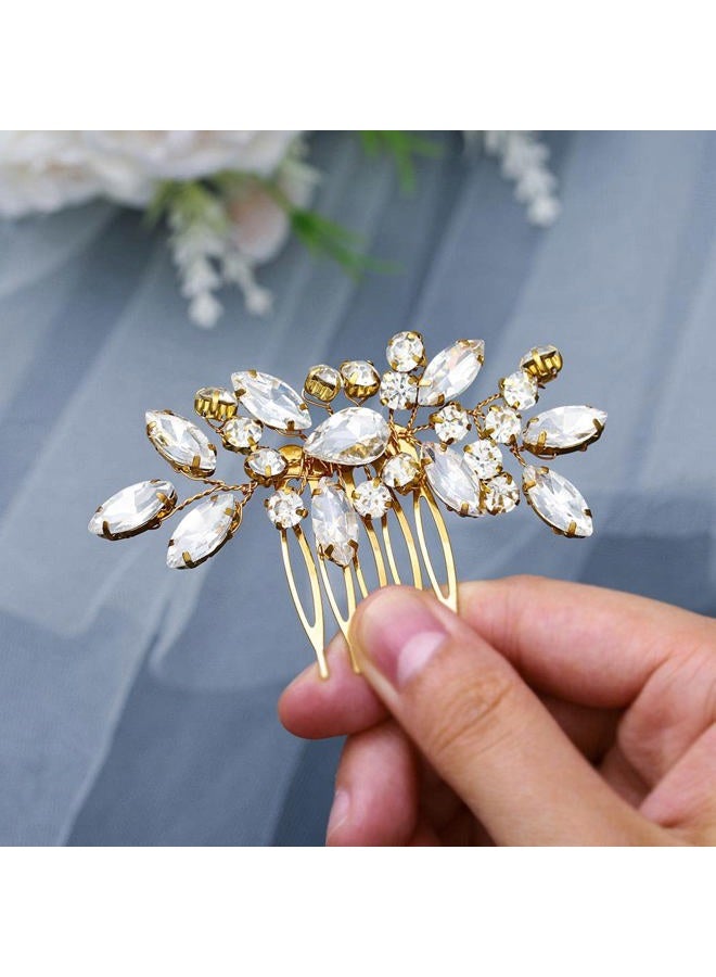Foyte Crystal Wedding Hair Comb Rhinestone Headpieces Leaf Bride Hair Pieces Bridesmaid Side Hair Combs for Women(gold) - Image 1