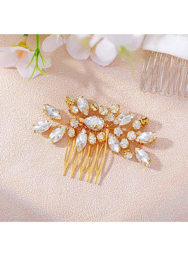 Foyte Crystal Wedding Hair Comb Rhinestone Headpieces Leaf Bride Hair Pieces Bridesmaid Side Hair Combs for Women(gold) - Image 2