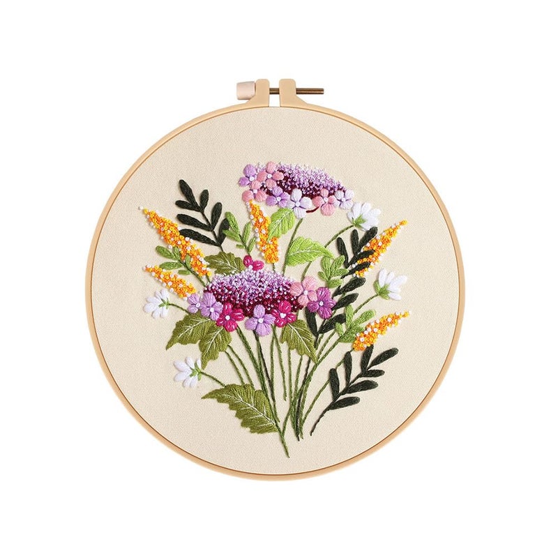 TOPPROSPER TOPPROSPER Fabric Embroidery Starter Kit With Pattern And Instructions Cross Stitch Set Stamped Kits Clothes Pattern 1 Hoops Light Yellow  - Image 1