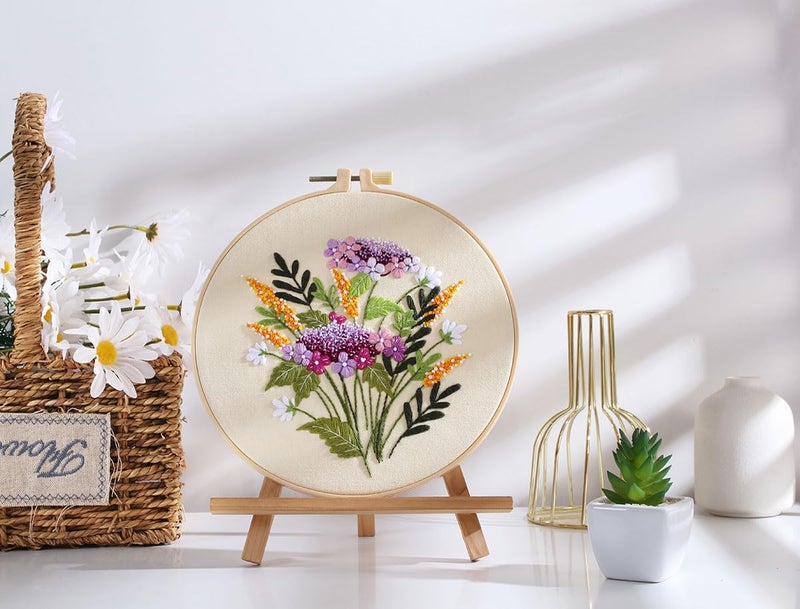 TOPPROSPER TOPPROSPER Fabric Embroidery Starter Kit With Pattern And Instructions Cross Stitch Set Stamped Kits Clothes Pattern 1 Hoops Light Yellow  - Image 3