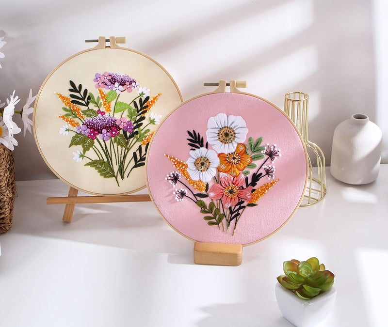 TOPPROSPER TOPPROSPER Fabric Embroidery Starter Kit With Pattern And Instructions Cross Stitch Set Stamped Kits Clothes Pattern 1 Hoops Light Yellow  - Image 2