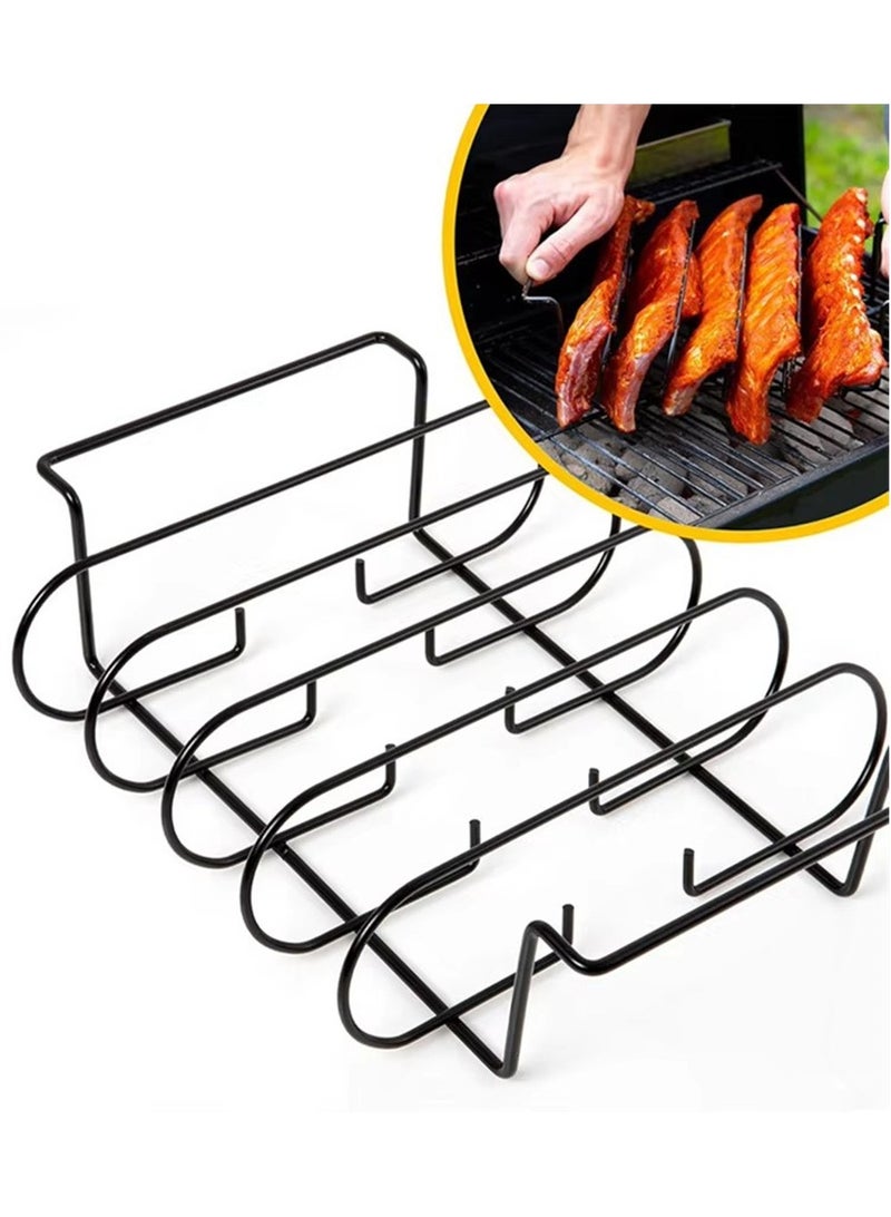 BBQ Rib Racks Non-Stick Coated Steel Roasting Barbecue Meat Roasting Grilling Stand Holds 4 Rib Rack For Gas Grill - Image 3