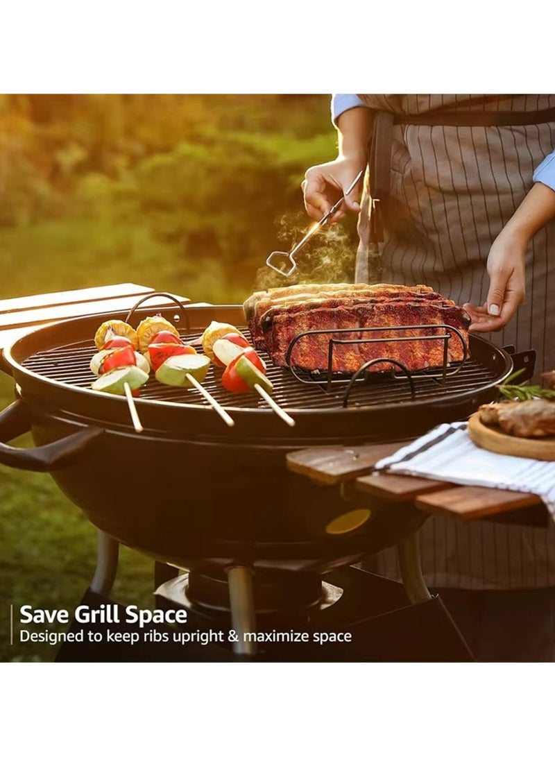 BBQ Rib Racks Non-Stick Coated Steel Roasting Barbecue Meat Roasting Grilling Stand Holds 4 Rib Rack For Gas Grill - Image 5