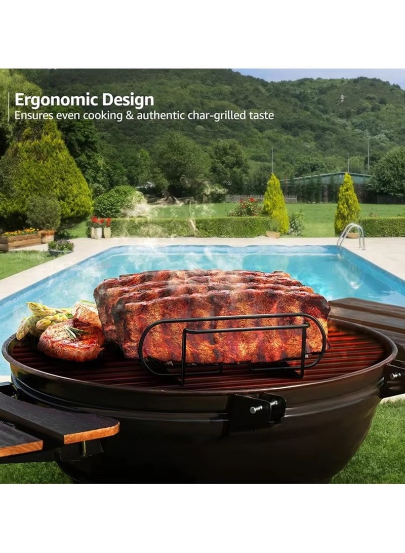 BBQ Rib Racks Non-Stick Coated Steel Roasting Barbecue Meat Roasting Grilling Stand Holds 4 Rib Rack For Gas Grill - Image 4