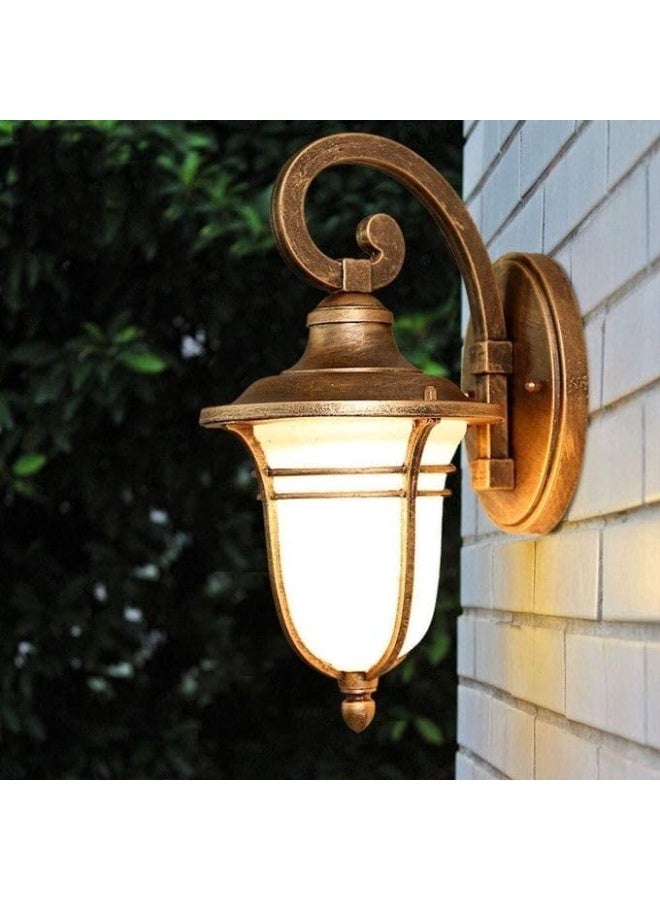 Vintage Outdoor Wall Lamp, Fog Glass, Antique Brass Finish, Porch and Entrance Lighting - Image 1