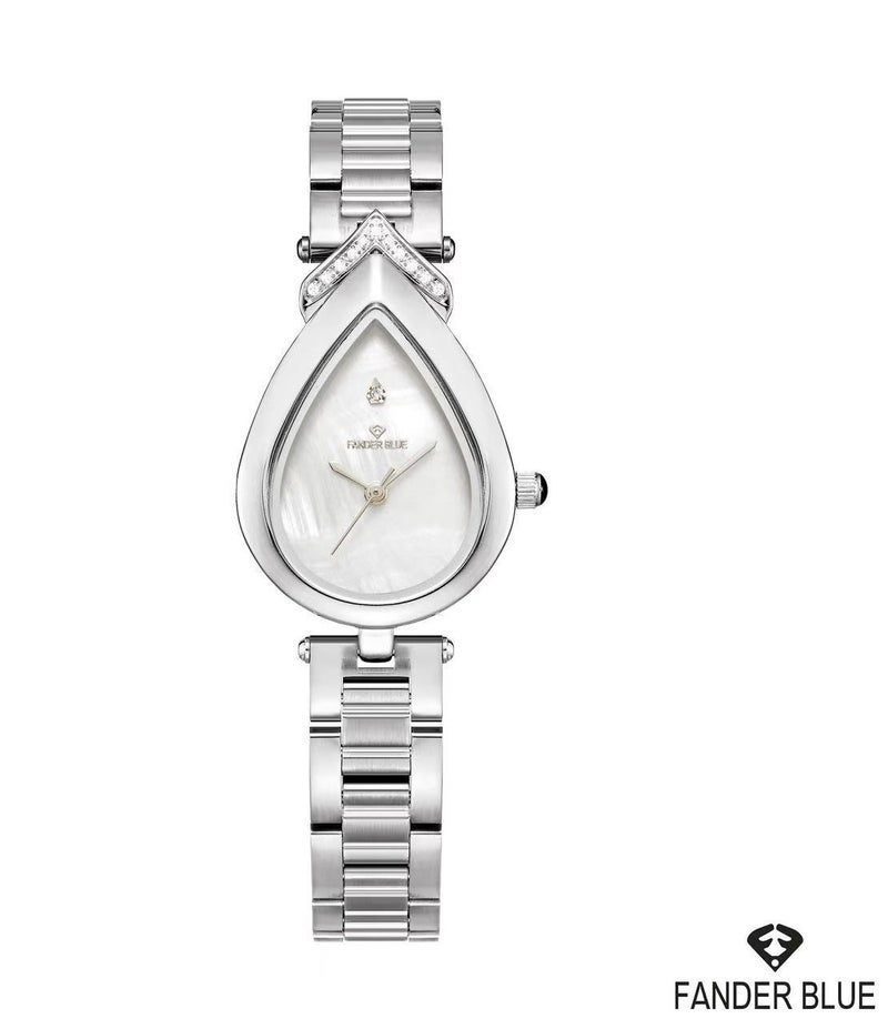 Elegant women's analog wristwatch with hands, quartz movement, stainless steel, and water resistance.