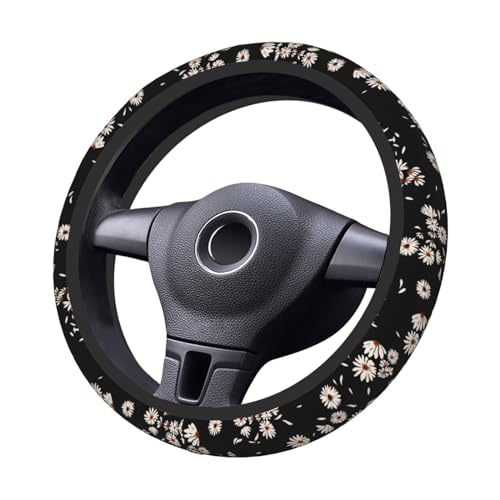 KARREAL Black and White Daisies Elastic Steering Wheel Cover NonSlip Breathable Neoprene Steering Wheel Covers Women Pink Car Accessories Universal 15 Inch Fit Auto Suvs Truck - Image 3