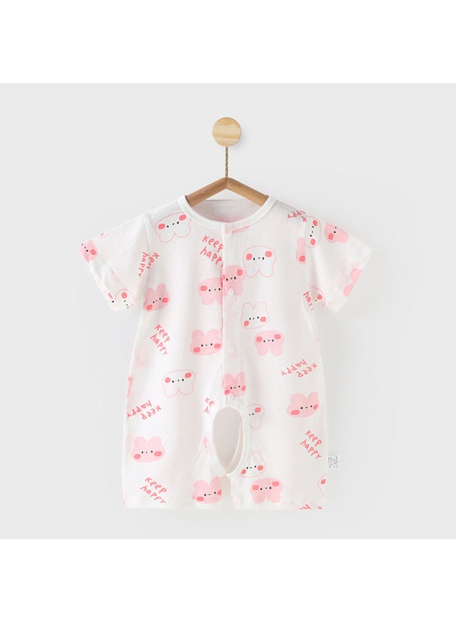 Baby's Short-sleeved Open Crotch Clothes Pure Cotton Summer Men's And Women's Thin Jumpsuit Infant's Mesh Breathable Climbing Suit