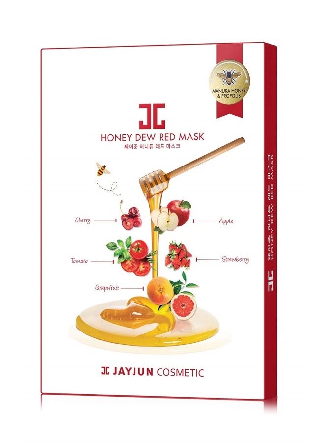 JAYJUN JJ JAYJUN Honey Dew Red Mask, Manuka Honey, Antioxidant, Soothing, Hydrating, 0.84Fl. Oz, Pack of 5 Sheets - Image 1