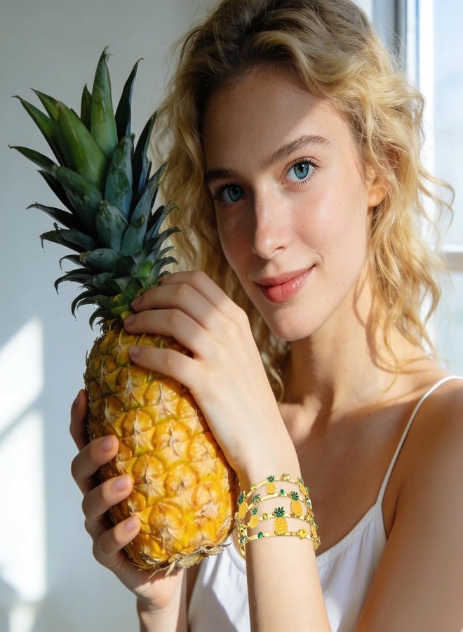 BVGA Summer Bracelet for Women Pineapple Cuff Bracelets Jeweled Tropical Fruit Bracelets Summer Beach Jewelry Outfits Accessories Gifts (Style A) - Image 2