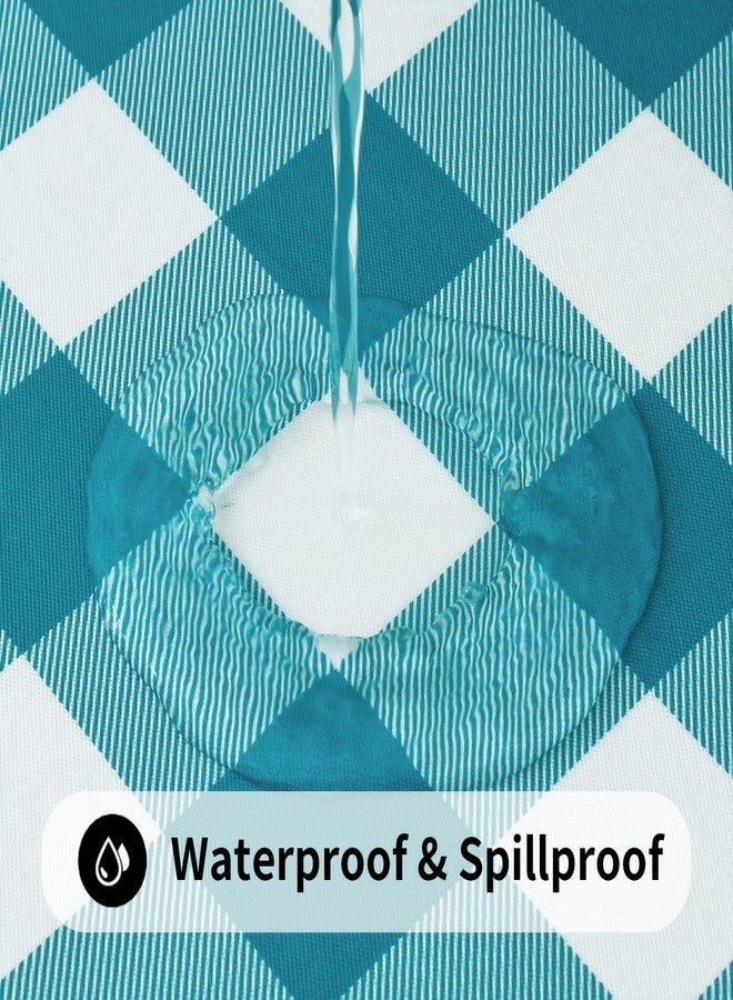 Smiry Rectangle Picnic Table Cloth, Elastic Waterproof Fitted Vinyl Tablecloths, Flannel Backed Buffalo Plaid Table Covers for Dining, Camping, Outdoor (White and Turquoise, 30" x 72") - Image 3