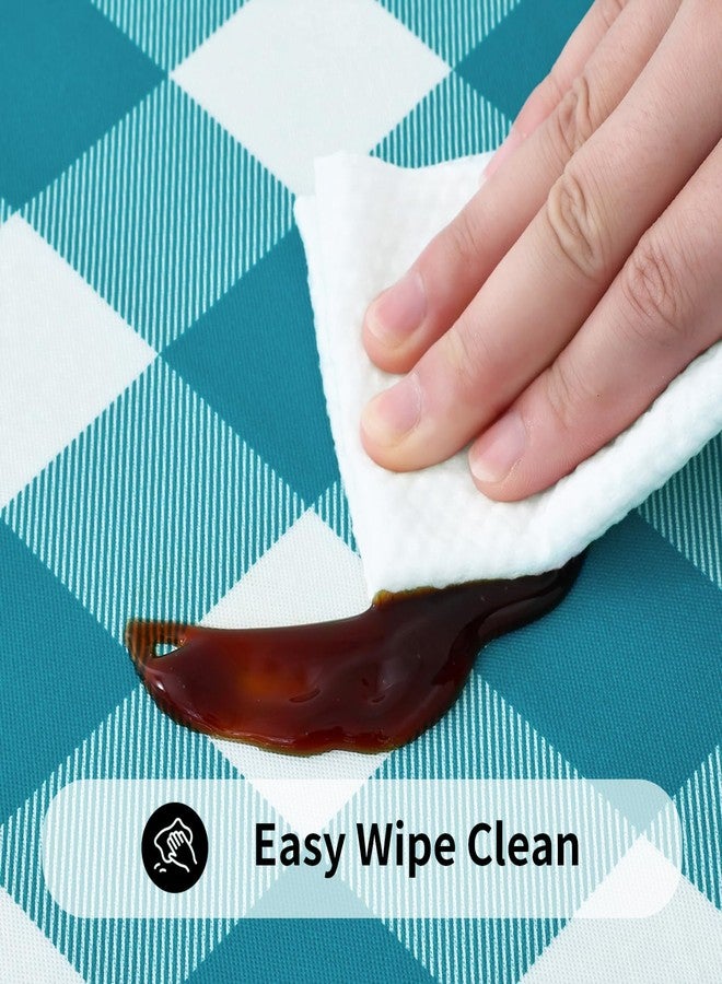 Smiry Rectangle Picnic Table Cloth, Elastic Waterproof Fitted Vinyl Tablecloths, Flannel Backed Buffalo Plaid Table Covers for Dining, Camping, Outdoor (White and Turquoise, 30" x 72") - Image 4