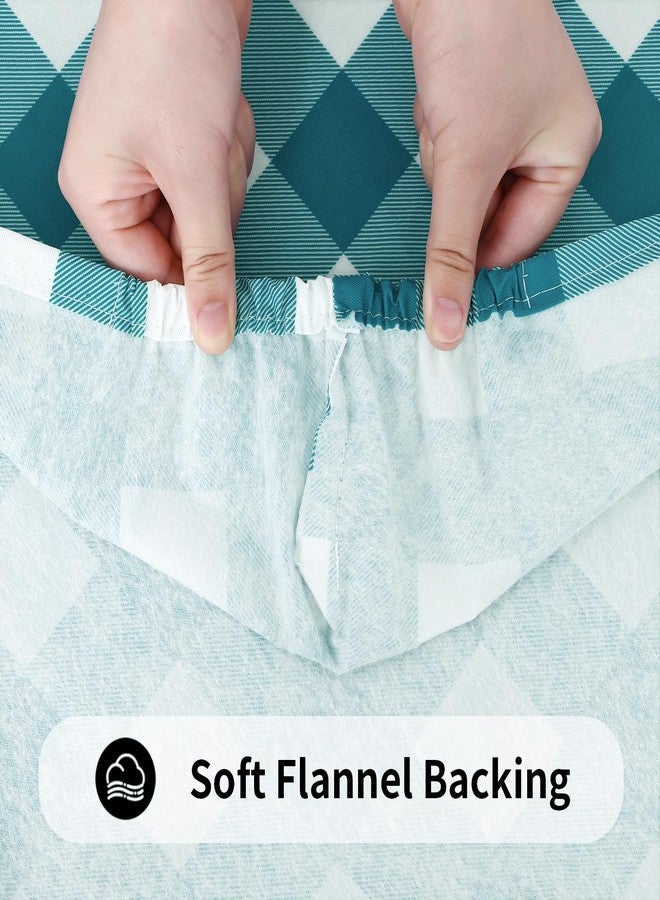 Smiry Rectangle Picnic Table Cloth, Elastic Waterproof Fitted Vinyl Tablecloths, Flannel Backed Buffalo Plaid Table Covers for Dining, Camping, Outdoor (White and Turquoise, 30" x 72") - Image 5