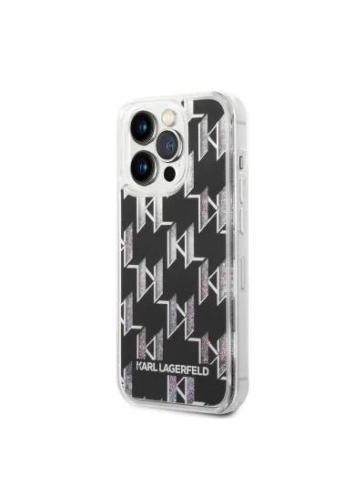 Karl Lagerfeld Liquid Glitter Case Monogram Pattern Glitter Compatible With iPhone 14 6.1 Inches - Black