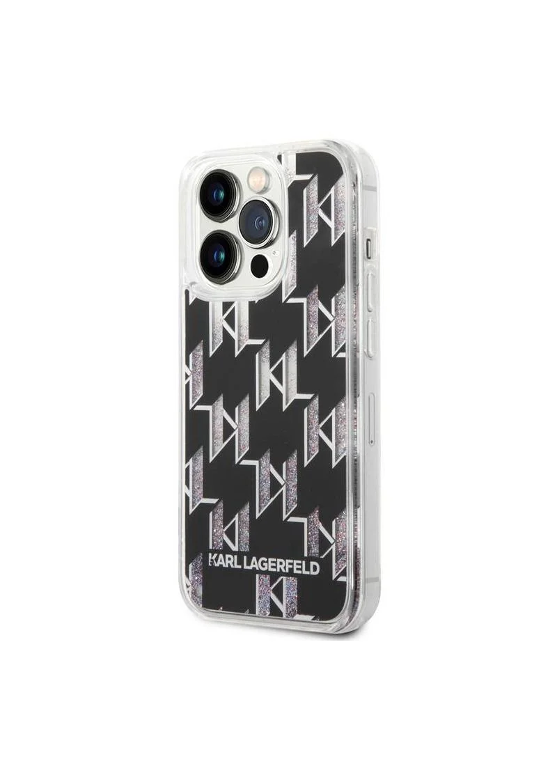 Karl Lagerfeld Liquid Glitter Case Monogram Pattern Glitter Compatible With iPhone 14 6.1 Inches - Black
