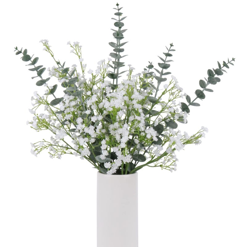 18pcs Babys Breath Artificial Flowers Fake Eucalyptus Leaves Flowers Bouquet Artificial White Gypsophila Bouquets Real Touch Faux Flowers for Wedding Floral Arrangement Party Home Decoration