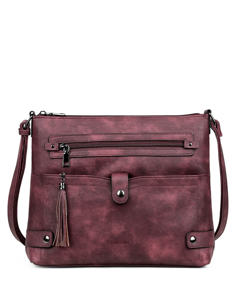 FADEON Large Crossbody Bags Purses for Women Crossbody Bag, Designer Leather Cross Body Purse Multi Pocket Shoulder Bag Red - Image 1
