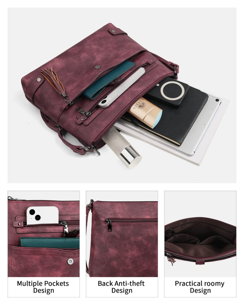 FADEON Large Crossbody Bags Purses for Women Crossbody Bag, Designer Leather Cross Body Purse Multi Pocket Shoulder Bag Red - Image 4