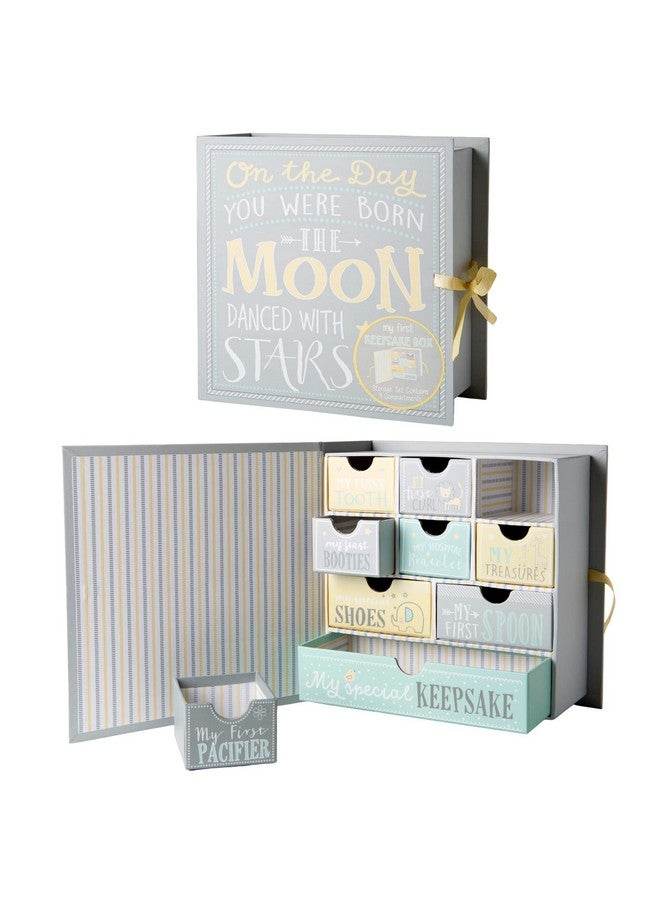 VOTUM Baby Keepsake Box For Treasured Memories Moon & Stars Lightweight Handcrafted Baby Boxes With 9 Labeled Compartments For First Memories Gender Neutral Baby Shower Gifts For Girls Boys - Image 2