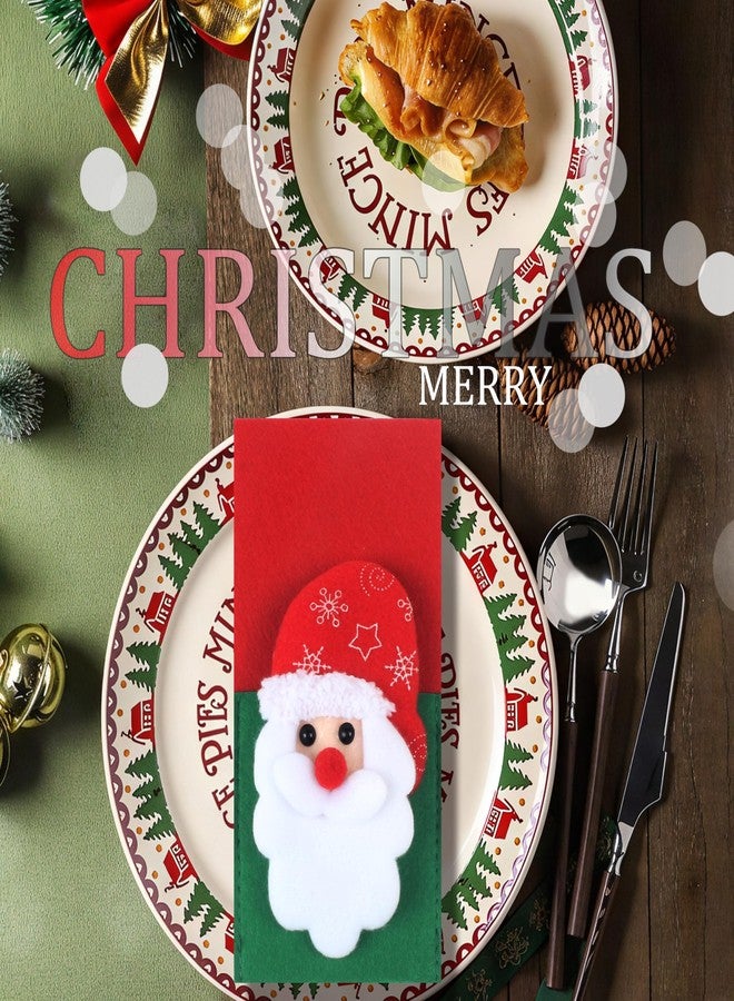 SOACH 4pcs/set Christmas Silverware Holder Pockets, Santa Snowman Reindeer Design, Red and Green Felt Christmas Utensil Holders Party Dinner Table Supplies (Excluding Silverware） - Image 2