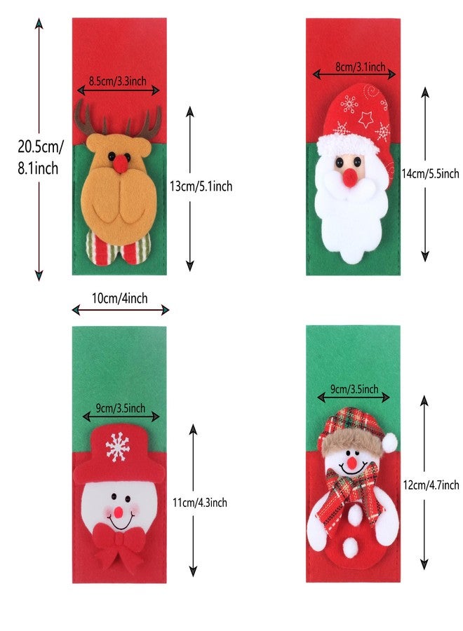 SOACH 4pcs/set Christmas Silverware Holder Pockets, Santa Snowman Reindeer Design, Red and Green Felt Christmas Utensil Holders Party Dinner Table Supplies (Excluding Silverware） - Image 5