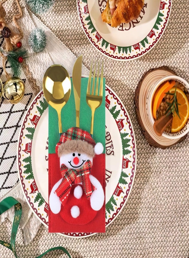 SOACH 4pcs/set Christmas Silverware Holder Pockets, Santa Snowman Reindeer Design, Red and Green Felt Christmas Utensil Holders Party Dinner Table Supplies (Excluding Silverware） - Image 3