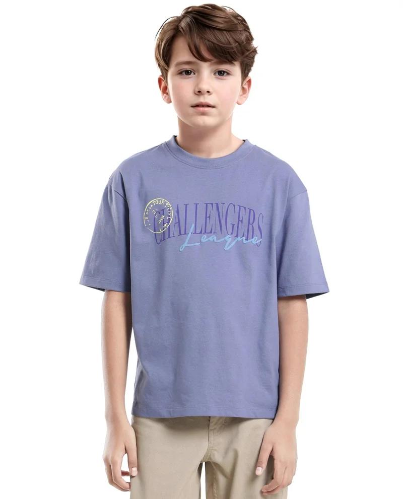 Rare Ones Rare Ones Kids Josh Light Purple Cotton Solid Slip-On Oversized Fit T-Shirt
