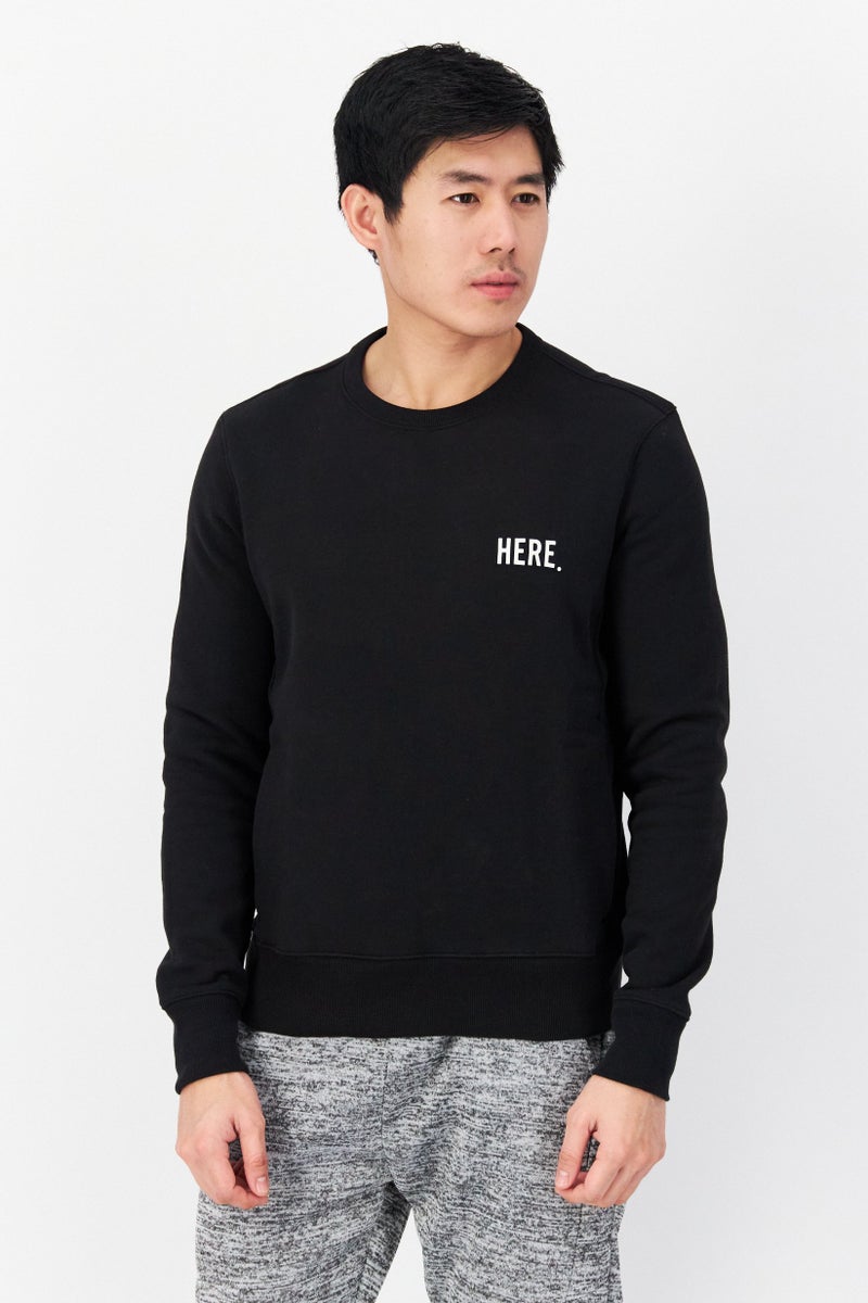 Fourlaps سويت شيرت رجالي بأكمام طويلة وطباعة جرافيك على شكل طاقم، أسود - Image 1