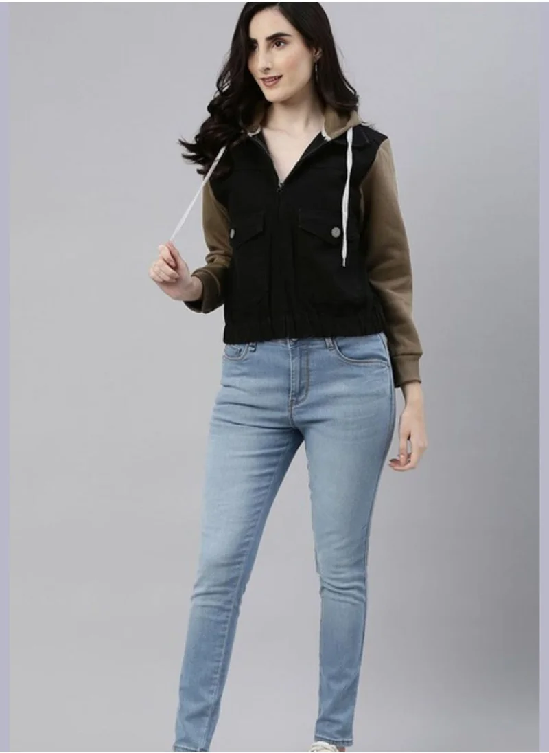 Campus Sutra Stylish Color block Jeans Jacket