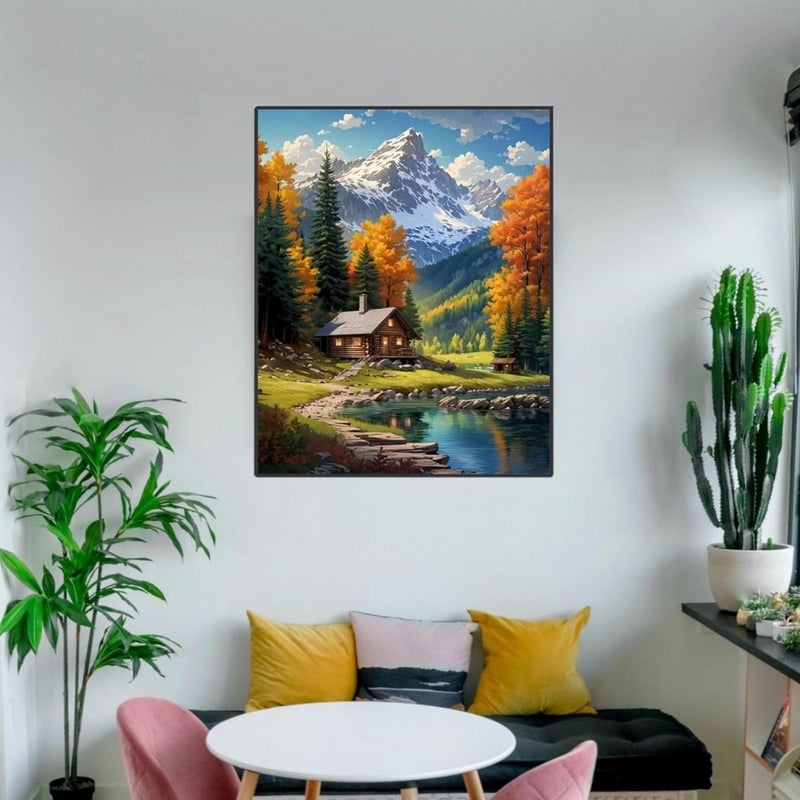 ldazao Mountain Paint by Numbers Kit for Adults Beginner with Frame Wooden Easel Cabin Adult Paint by Number Kits On Canvas for Gift Home Wall Decor 16x20 Inch - Image 3