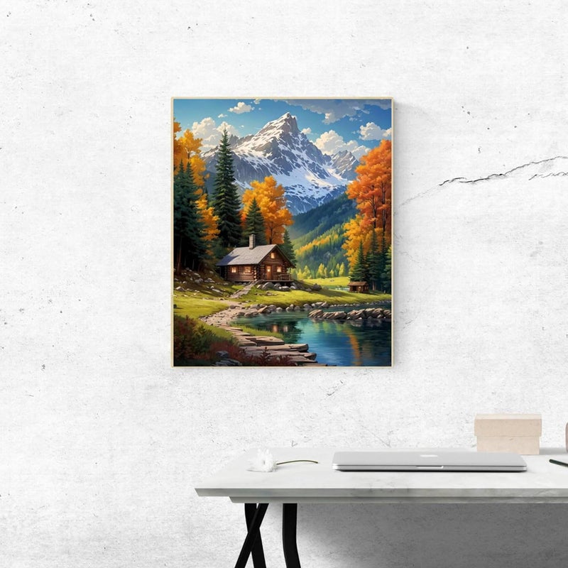 ldazao Mountain Paint by Numbers Kit for Adults Beginner with Frame Wooden Easel Cabin Adult Paint by Number Kits On Canvas for Gift Home Wall Decor 16x20 Inch - Image 4