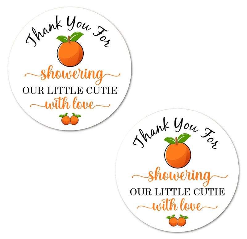 Little Cutie 40 Thank You for Showering Stickers 2 Inch Big Round Glossy Labels Clementines Theme for Baby Shower Birthday Great for Party Favors Tags Games and Supplies Made in USA