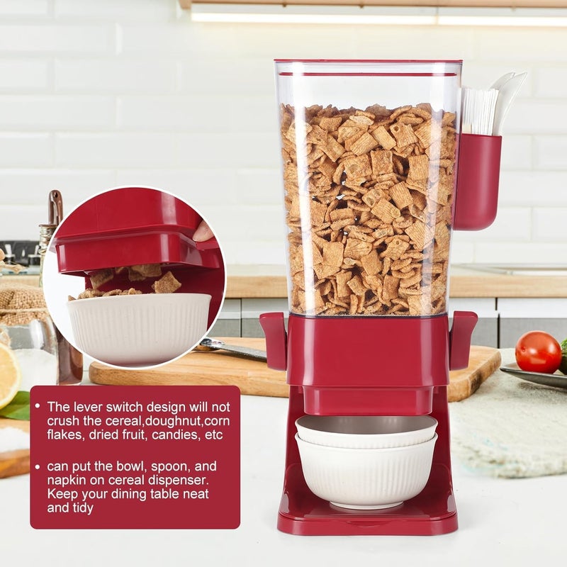 Osacoe Cereal Dispenser Countertop Red 2 Pack with Creal Bowls Spoons Cutlery Box, Cereal Containers Storage - Not Easy to Crush Food, Dry Food Dispenser For Pantry Candy Snack - Image 5