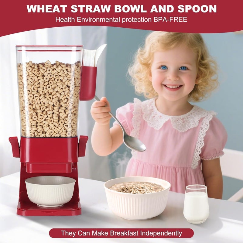Osacoe Cereal Dispenser Countertop Red 2 Pack with Creal Bowls Spoons Cutlery Box, Cereal Containers Storage - Not Easy to Crush Food, Dry Food Dispenser For Pantry Candy Snack - Image 4