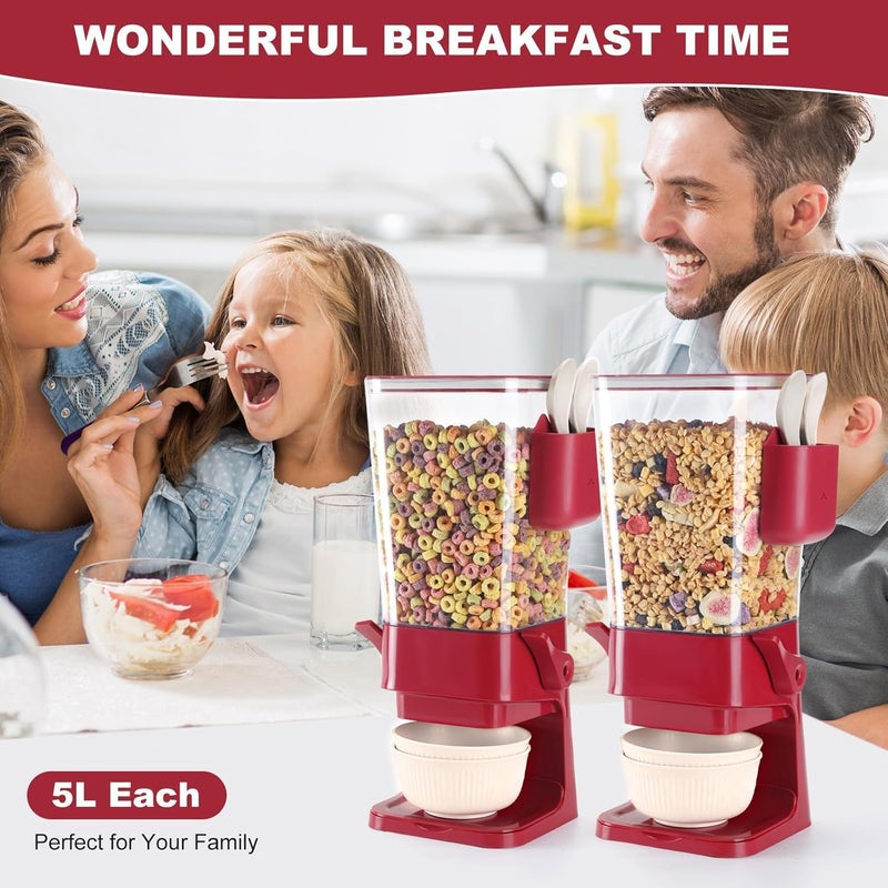 Osacoe Cereal Dispenser Countertop Red 2 Pack with Creal Bowls Spoons Cutlery Box, Cereal Containers Storage - Not Easy to Crush Food, Dry Food Dispenser For Pantry Candy Snack - Image 2