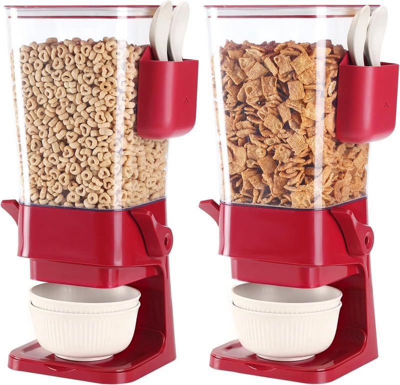 Osacoe Cereal Dispenser Countertop Red 2 Pack with Creal Bowls Spoons Cutlery Box, Cereal Containers Storage - Not Easy to Crush Food, Dry Food Dispenser For Pantry Candy Snack - Image 1