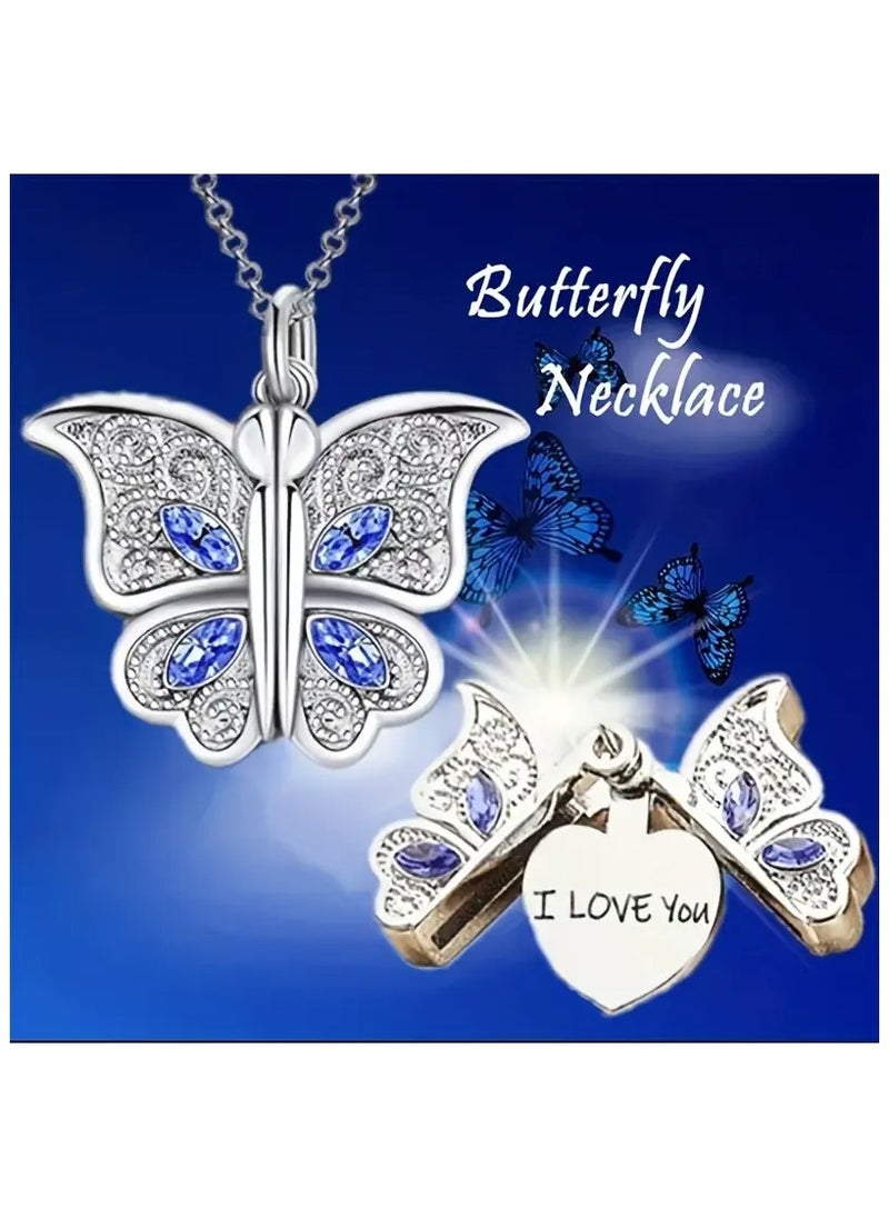 Generic 1Pcs Fashion Classic Openable Butterfly Pendant Necklace Engraved I Love You Romantic Gift Jewelry  - Image 3