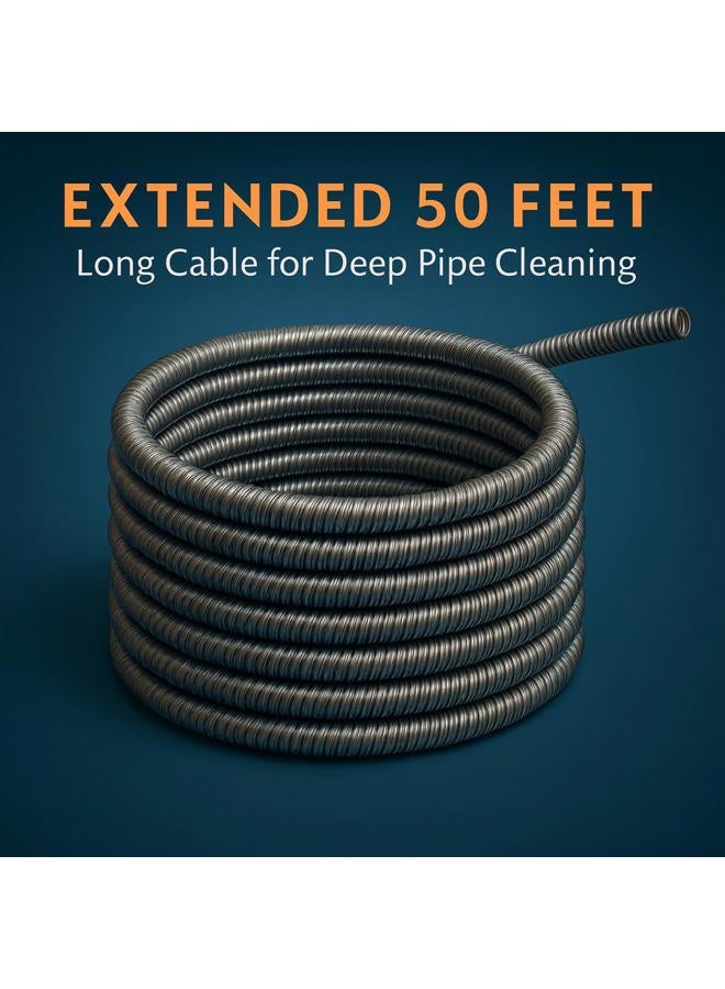 musbus 50 FT Drain Snake Hair Drain Clog Remover, Toilet Clogged Cleaner Tools, Unclog Shower Sink Tool, Gunk Removal Auger Declogger for Bathtub, Bathroom Plumbers Unclogger, Bath Tub Plumbing Snakes - Image 3