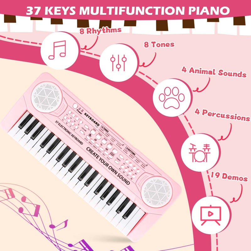 M SANMERSEN Kids Keyboard Piano 37 Keys Early Learning Instrument with Microphone Toy for 3 4 5 6 Girls Boys Birthday Valentines - Image 2
