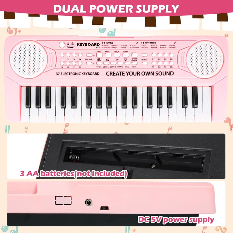 M SANMERSEN Kids Keyboard Piano 37 Keys Early Learning Instrument with Microphone Toy for 3 4 5 6 Girls Boys Birthday Valentines - Image 5